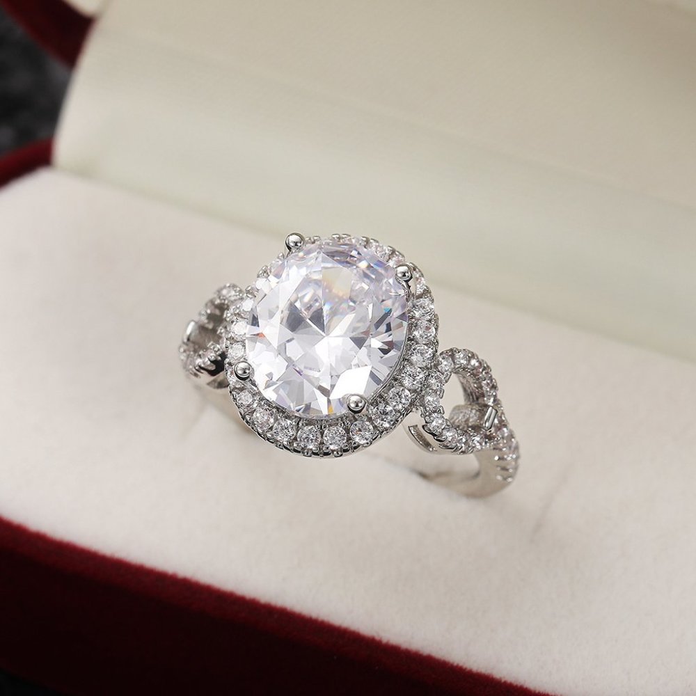 💍Beautiful Hollow Oval Pure Zircon Cubic Carved Macro Pave Silver Rings, K812 - Picture 6 of 7